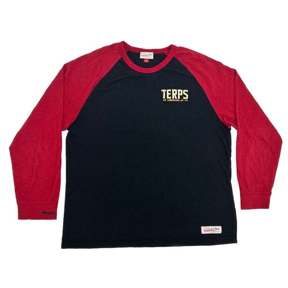 Maryland Terrapins Shirt Men's XL Black Red Mitchell‎ & Ness Crew Neck Terps - Picture 1 of 11